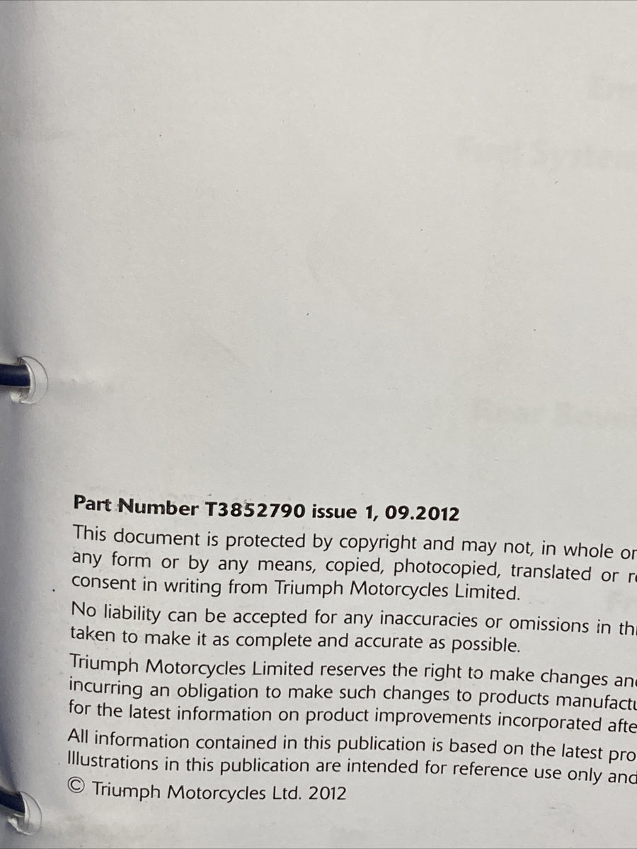 NEW TRIUMPH T3852790 TROPHY/SE SERVICE MANUAL ISSUE 1, 09.2012