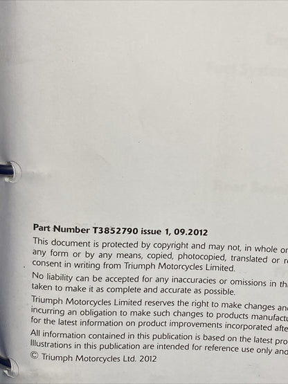 NEW TRIUMPH T3852790 TROPHY/SE SERVICE MANUAL ISSUE 1, 09.2012