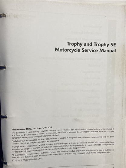 NEW TRIUMPH T3852790 TROPHY/SE SERVICE MANUAL ISSUE 1, 09.2012