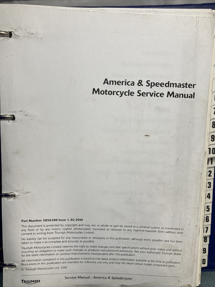 NEW TRIUMPH 3856380 AMERICA, SPEEDMASTER SERVICE MANUAL ISSUE 1, 02.2010