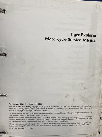 NEW TRIUMPH T3852795 TIGER EXPLORER SERVICE MANUAL ISSUE 1, 03.2012
