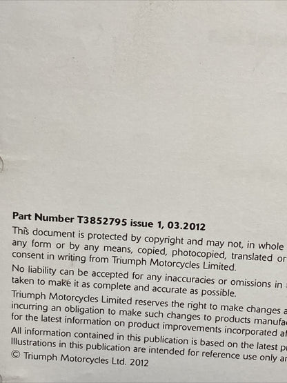 NEW TRIUMPH T3852795 TIGER EXPLORER SERVICE MANUAL ISSUE 1, 03.2012