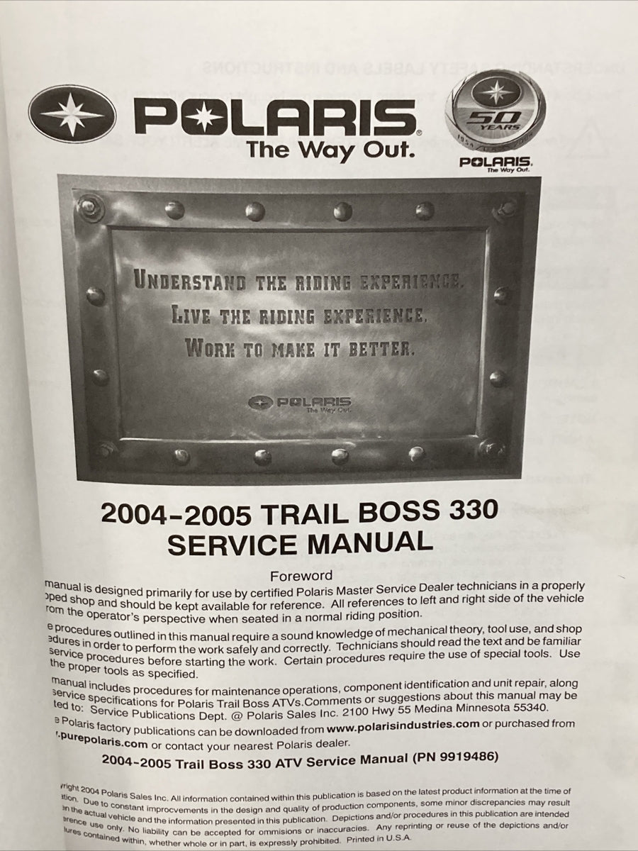NEW GENUINE POLARIS 9919486 TRAIL BOSS SERVICE MANUAL 2004-2005