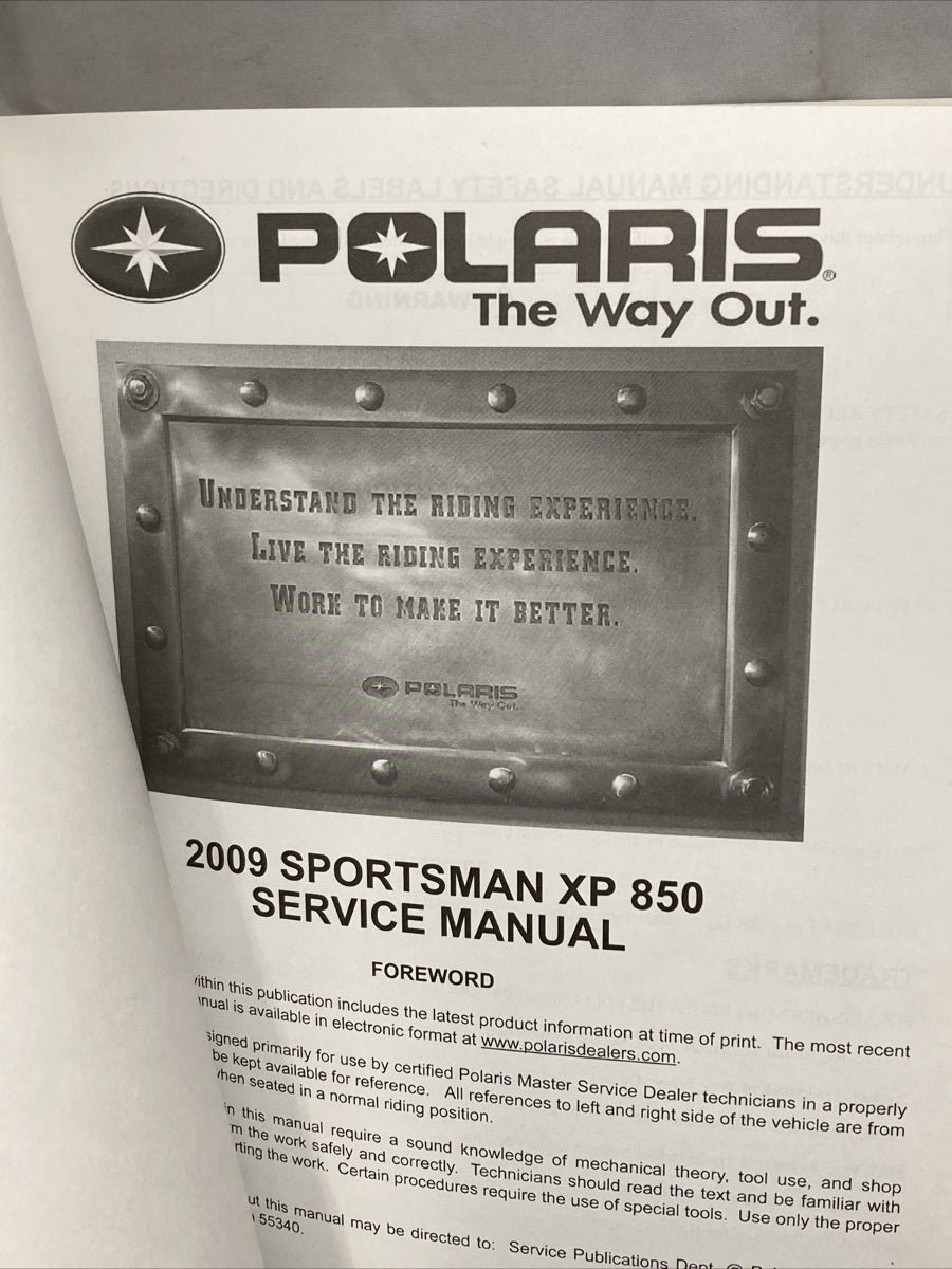 NEW GENUINE POLARIS 9921850 SPORTSMAN XP 850 SERVICE MANUAL 2009