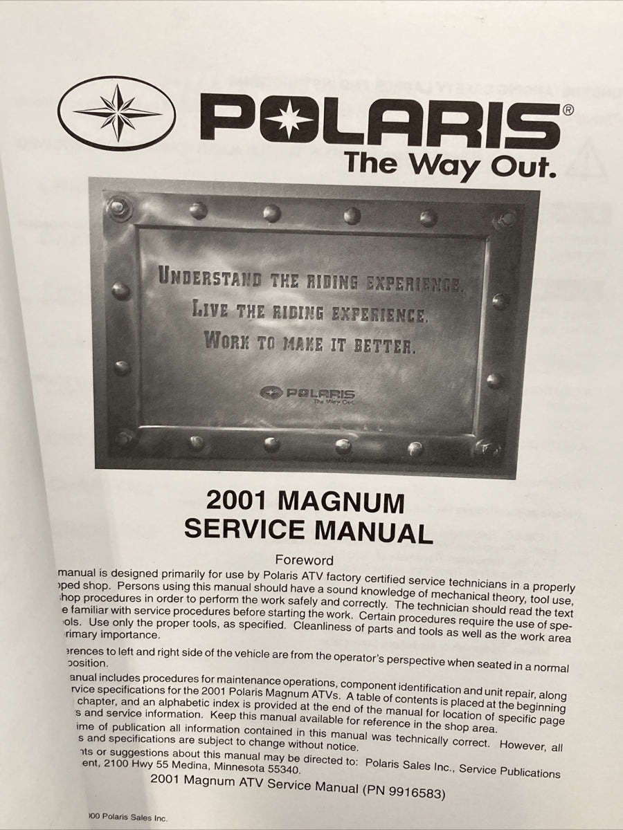 NEW GENUINE POLARIS 9916583 MAGNUM 500/325/HDS SERVICE MANUAL 2001