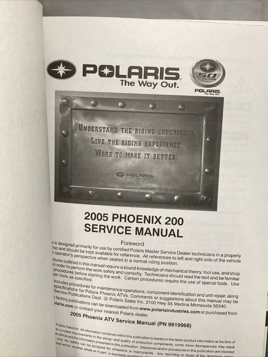NEW GENUINE POLARIS 9919968 PHOENIX 200 SERVICE MANUAL 2005