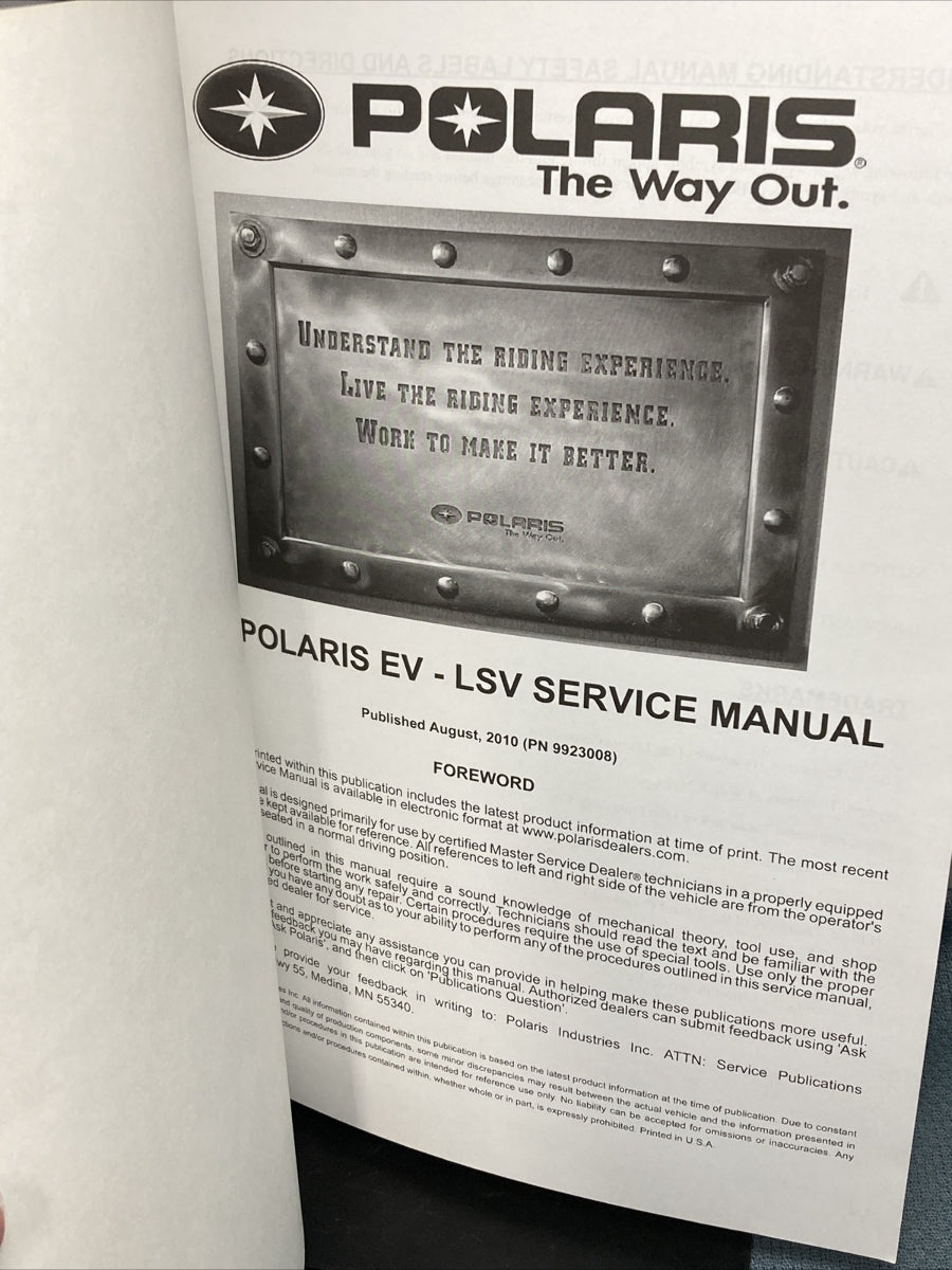 NEW GENUINE POLARIS 9923008 RANGER EV-LSV SERVICE MANUAL 2011