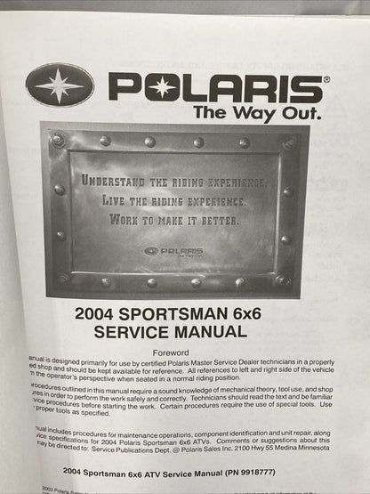 NEW GENUINE POLARIS 9918777 SPORTSMAN 6X6 SERVICE MANUAL 2004
