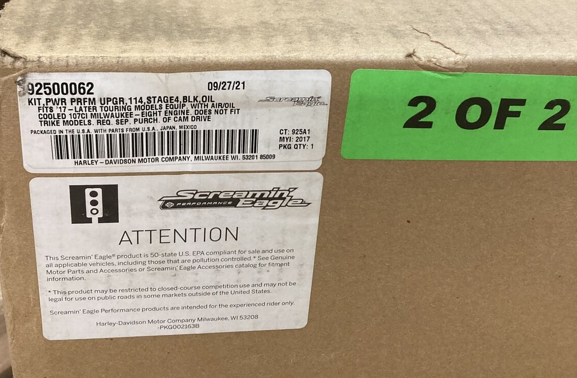 NEW GENUINE HD 92500062 SCREAMIN' EAGLE MILW-8 ENGINE STAGE IV KIT 107 TO 114CI