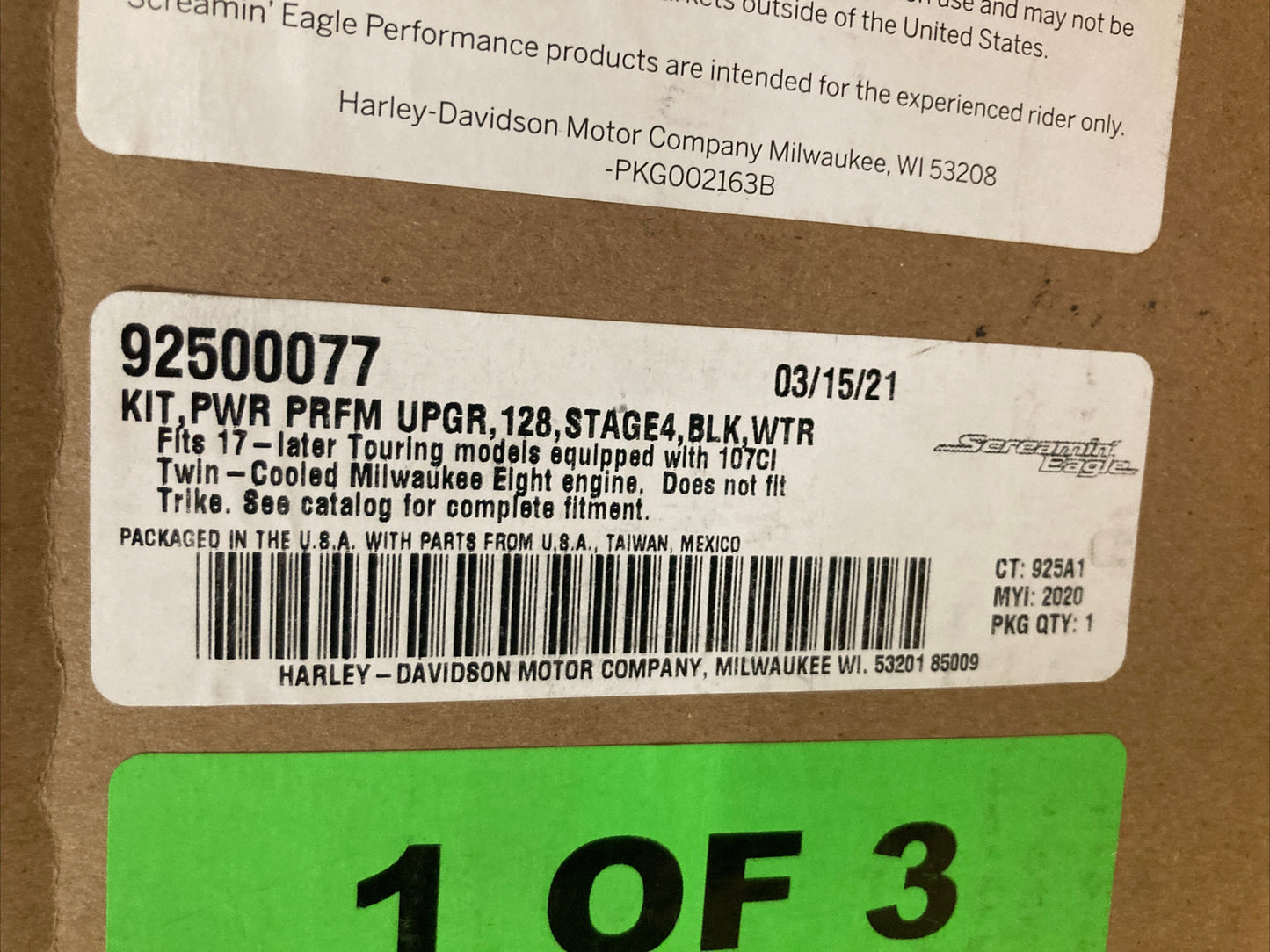 NEW GENUINE HARLEY DAVIDSON 92500077 Milwaukee-Eight KIT, PWR PRFM UPGR, 128