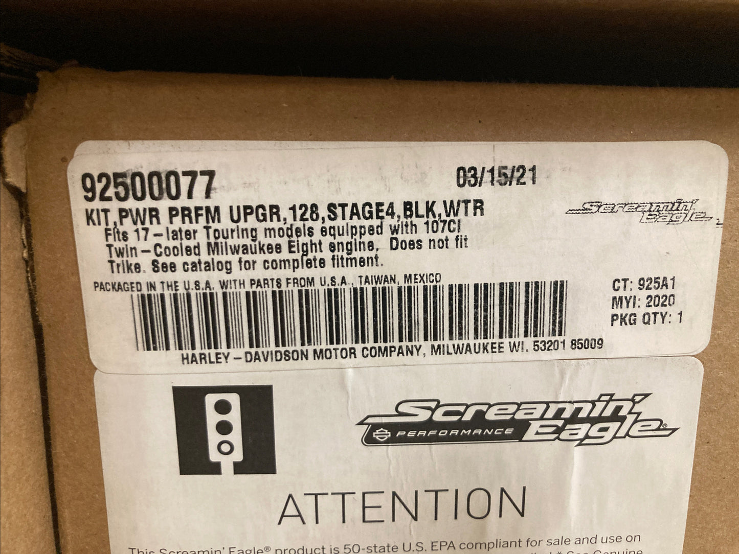 NEW GENUINE HARLEY DAVIDSON 92500077 Milwaukee-Eight KIT, PWR PRFM UPGR, 128
