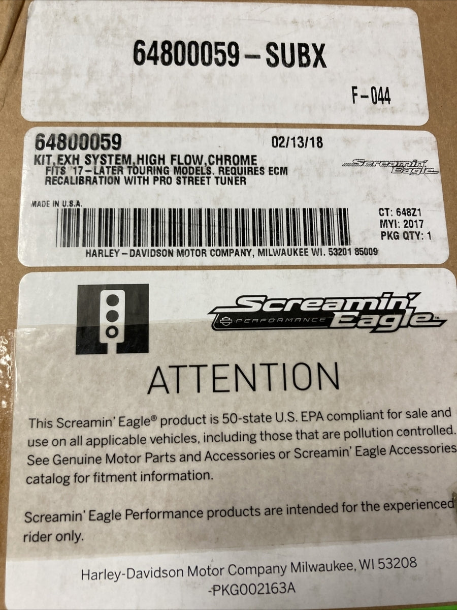 NEW Screamin' Eagle 64800059 High-Flow Exhaust System W/ Street Cannon Mufflers