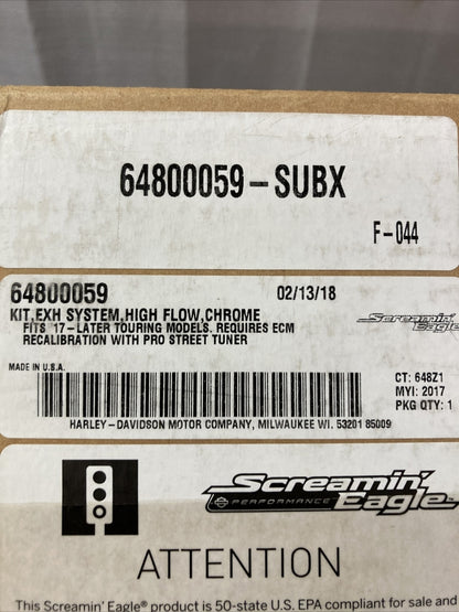 NEW Screamin' Eagle 64800059 High-Flow Exhaust System W/ Street Cannon Mufflers