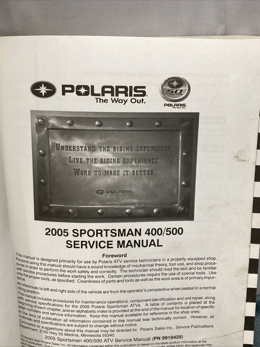 NEW GENUINE POLARIS 9919425 SPORTSMAN 400/500 SERVICE MANUAL 2005
