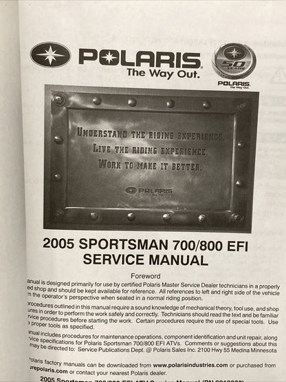 NEW GENUINE POLARIS 9919820 SPORTSMAN 700/800 EFI SERVICE MANUAL 2005