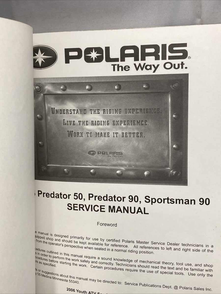 NEW GENUINE POLARIS 9920234 YOUTH 50/90 SERVICE MANUAL 2006