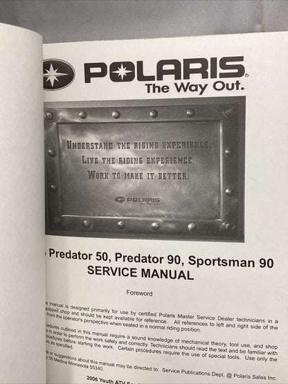 NEW GENUINE POLARIS 9920234 YOUTH 50/90 SERVICE MANUAL 2006