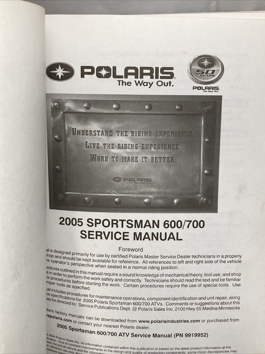 NEW GENUINE POLARIS 9919952 SPORTSMAN 600/700 SERVICE MANUAL 2005