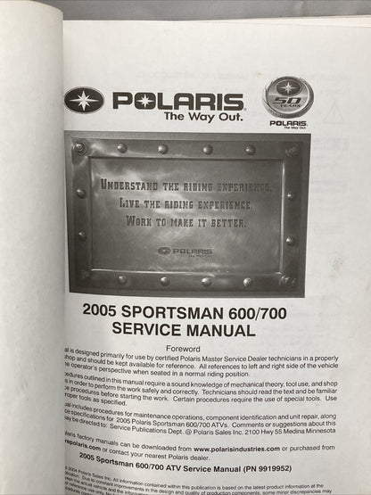 NEW GENUINE POLARIS 9919952 SPORTSMAN 600/700 SERVICE MANUAL 2005