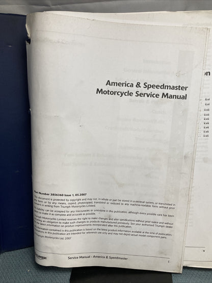 NEW TRIUMPH T3856360 AMERICA/SPEEDMASTER SERVICE MANUAL ISSUE 1, 05.2007