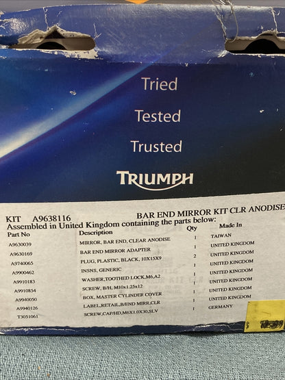 NEW VICTORY/TRIUMPH A9638116 BAR END MIRROR KIT, CLEAR ANODISED
