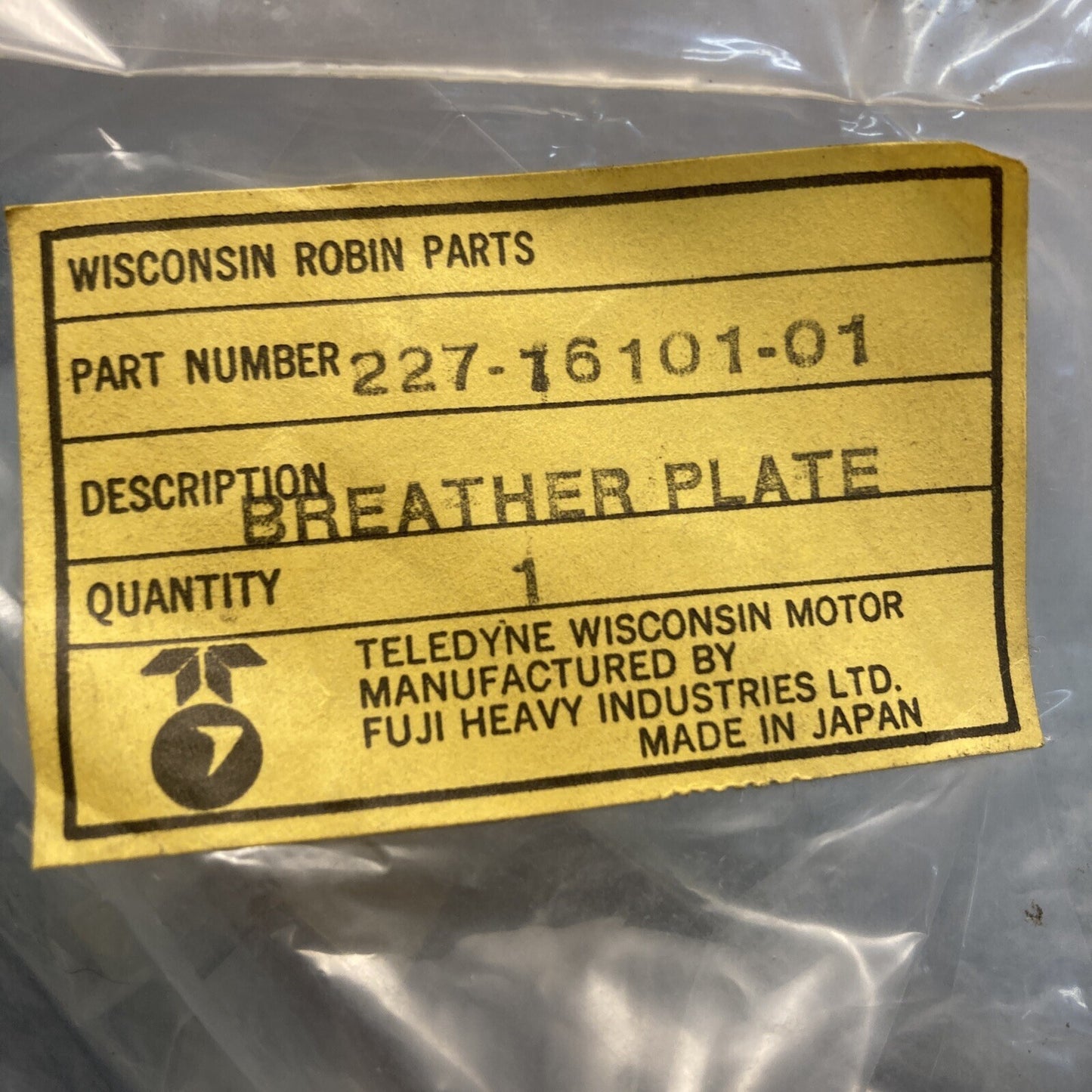 NEW WISCONSIN TELEDYNE SUBARU ROBIN 227-16101-01 BREATHER PLATE