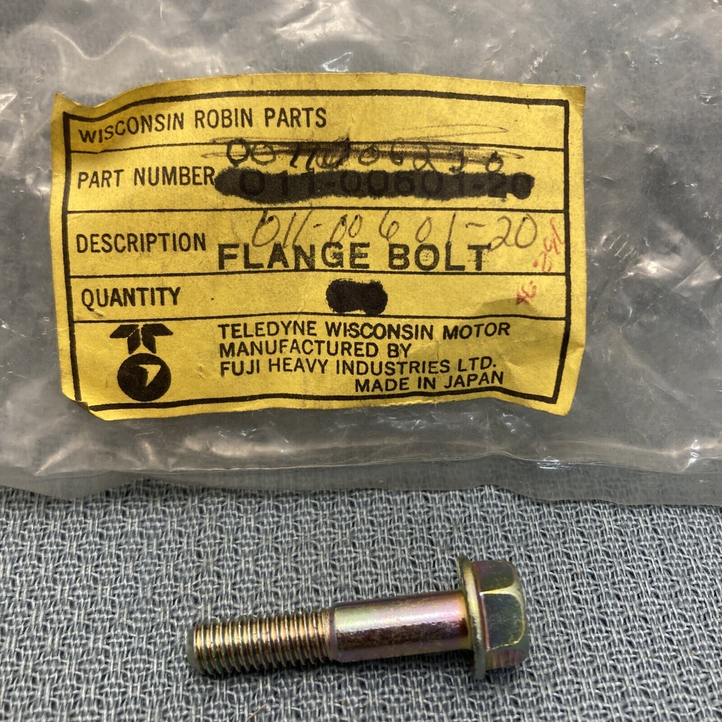 QTY 2, NEW WISCONSIN TELEDYNE SUBARU ROBIN 011-00601-20 FLANGE BOLT