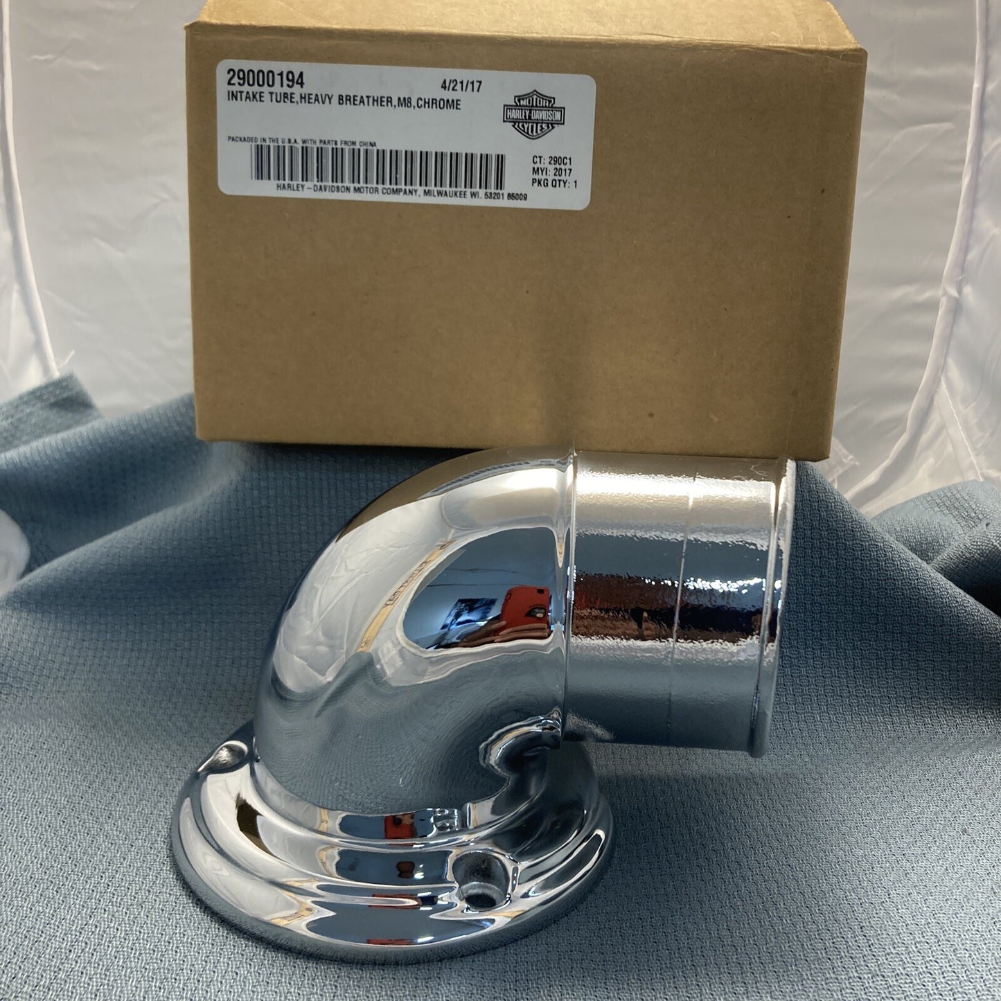 NEW GENUINE HARLEY DAVIDSON 29000194 INTAKE TUBE, HEAVY BREATHER M8 CHROME