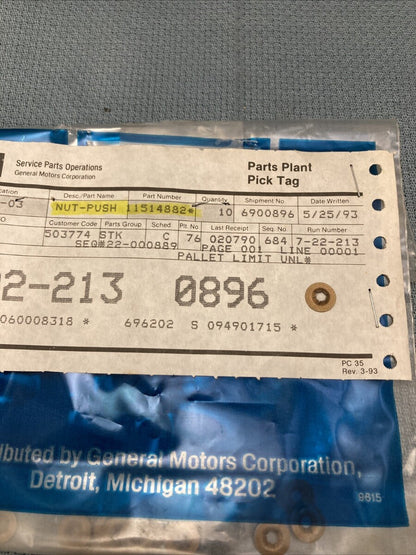 NEW GENUINE GM 11514882 NUT, PUSH ON FILLER TO FR END PANEL SOURCE: P 1995-1999