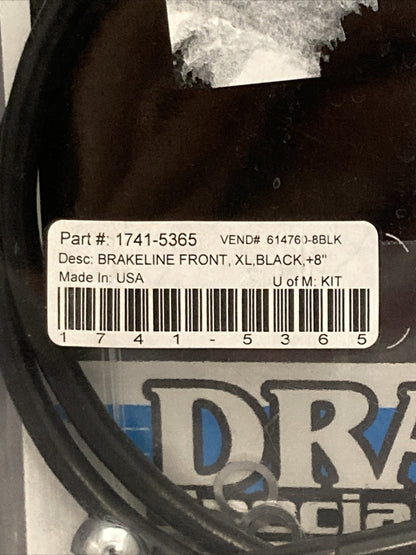 NEW DRAG SPECIALTIES 1741-5365 BRAKELINE FRONT STAINLESS XL BLK +8"
