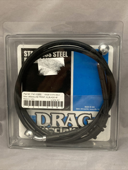 NEW DRAG SPECIALTIES 1741-5365 BRAKELINE FRONT STAINLESS XL BLK +8"