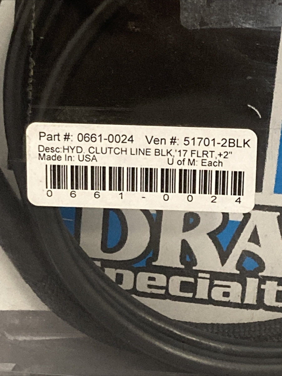 NEW DRAG SPECIALTIES 0661-0024 HYD CLUTCH LINE STAINLESS BLACK +2" FLRT
