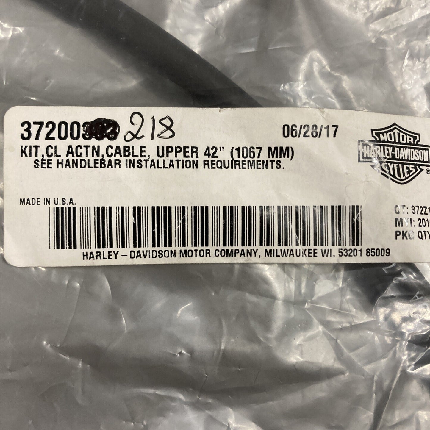 NEW GENUINE HARLEY DAVIDSON 41800587 CLASSIC UPPER CLUTCH CABLE 42"