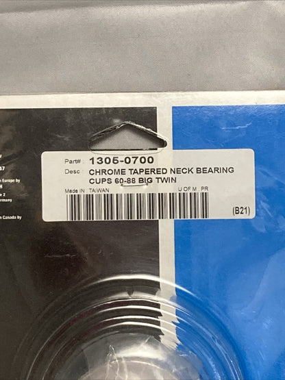 NEW DRAG SPECIALTIES 1305-0700 CHROME TAPERED NECK BEARING CUPS 60-88 BIG TWIN