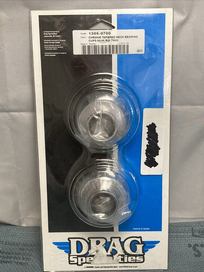 NEW DRAG SPECIALTIES 1305-0700 CHROME TAPERED NECK BEARING CUPS 60-88 BIG TWIN