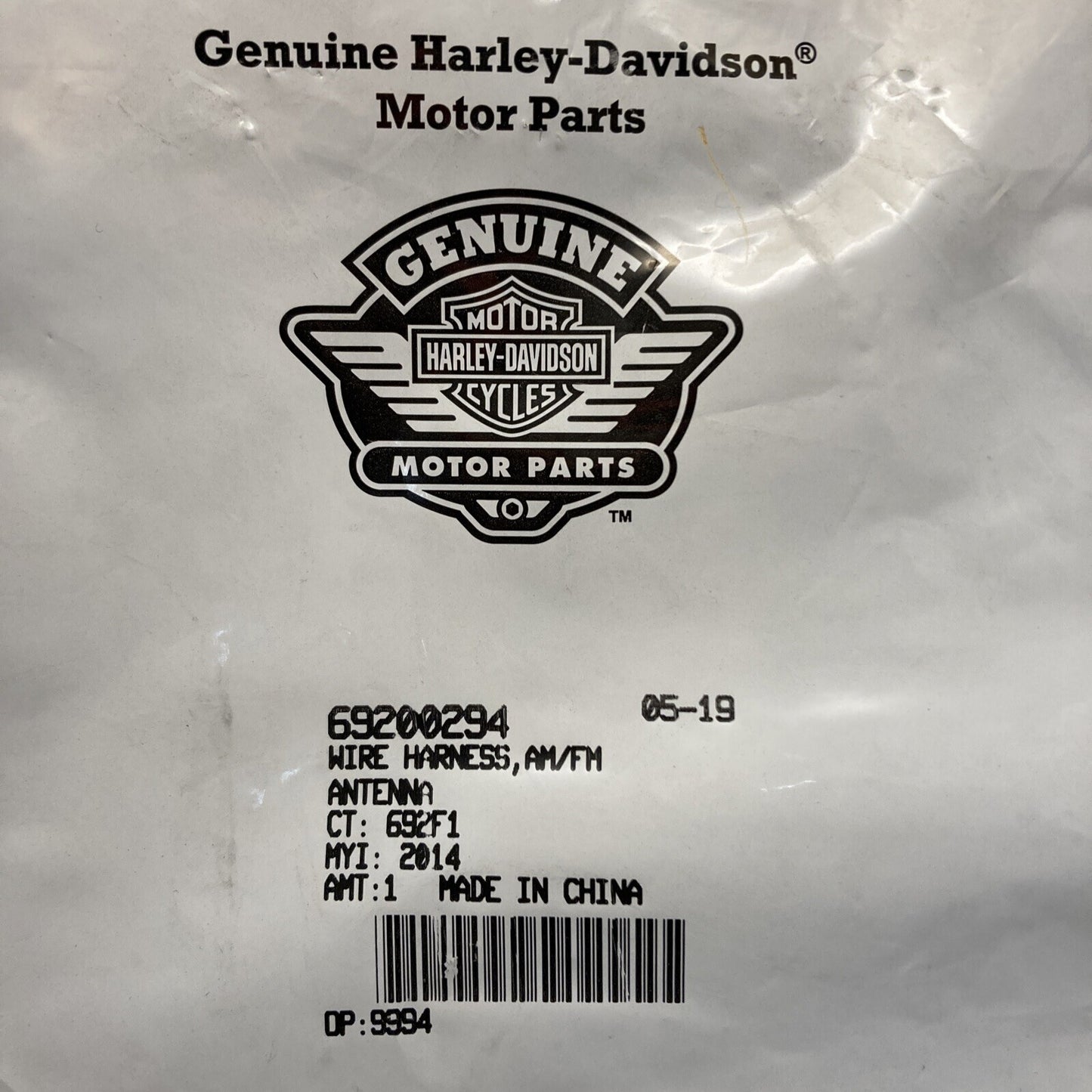 NEW GENUINE HARLEY DAVIDSON 69200294 WIRE HARNESS AM/FM ANTENNA