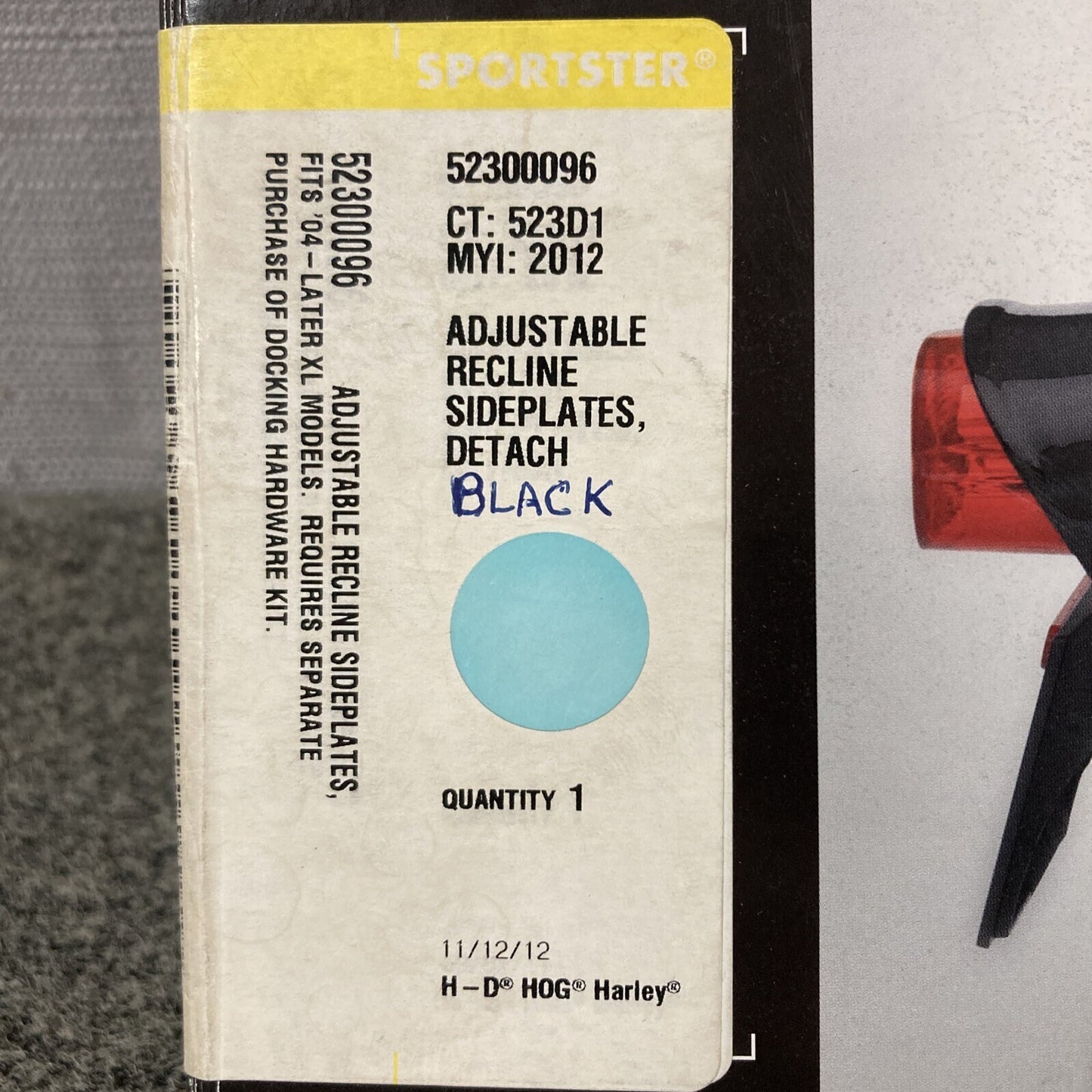 NEW GENUINE HARLEY DAVIDSON 52300096 ADJUSTABLE RECLINE SIDEPLATES DETACH BLACK