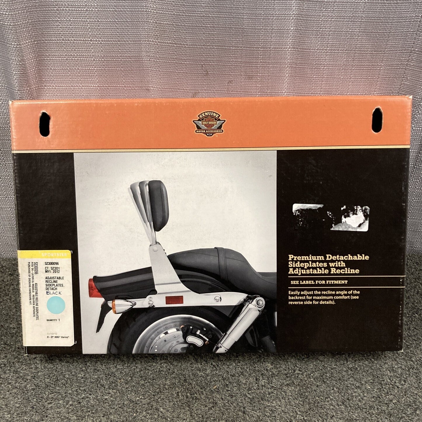 NEW GENUINE HARLEY DAVIDSON 52300096 ADJUSTABLE RECLINE SIDEPLATES DETACH BLACK