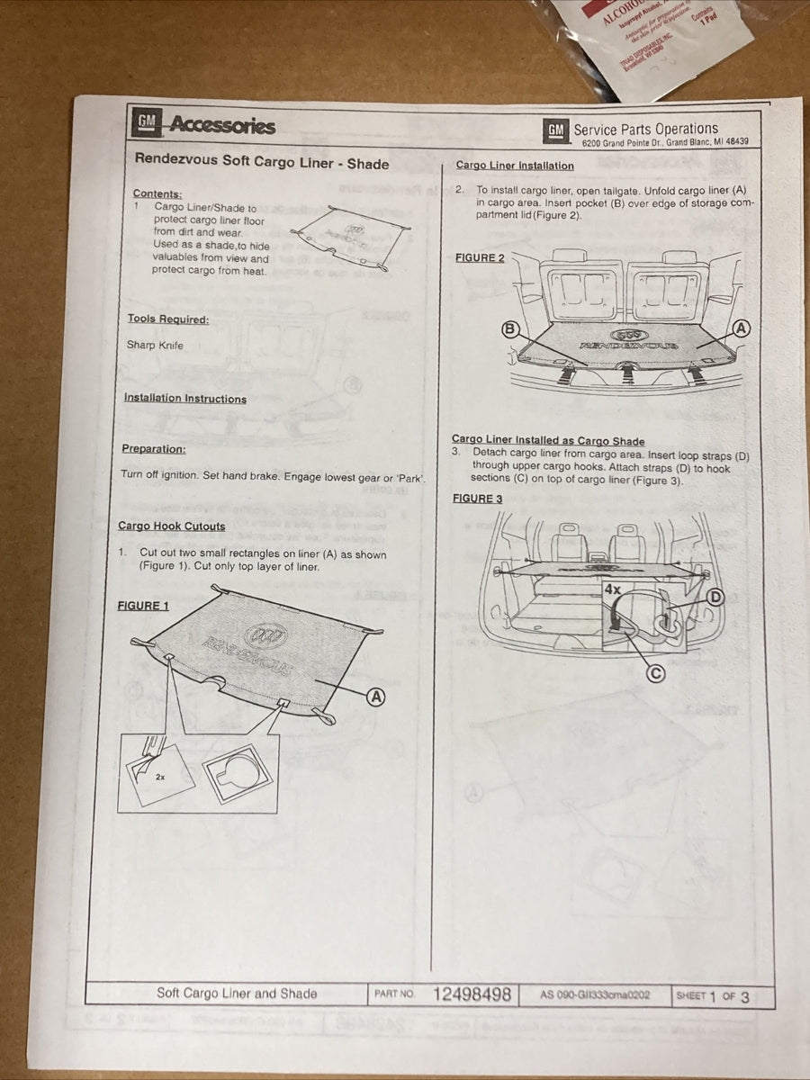 NEW GENUINE GM 12498498 LINER PACKAGE, CARGO/REAR COMPARTMENT GR 15.222