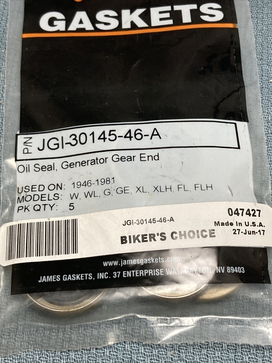 QTY 5 NEW GENUINE JAMES GASKETS JGI-30145-46-A OIL SEAL, GENERATOR GEAR END