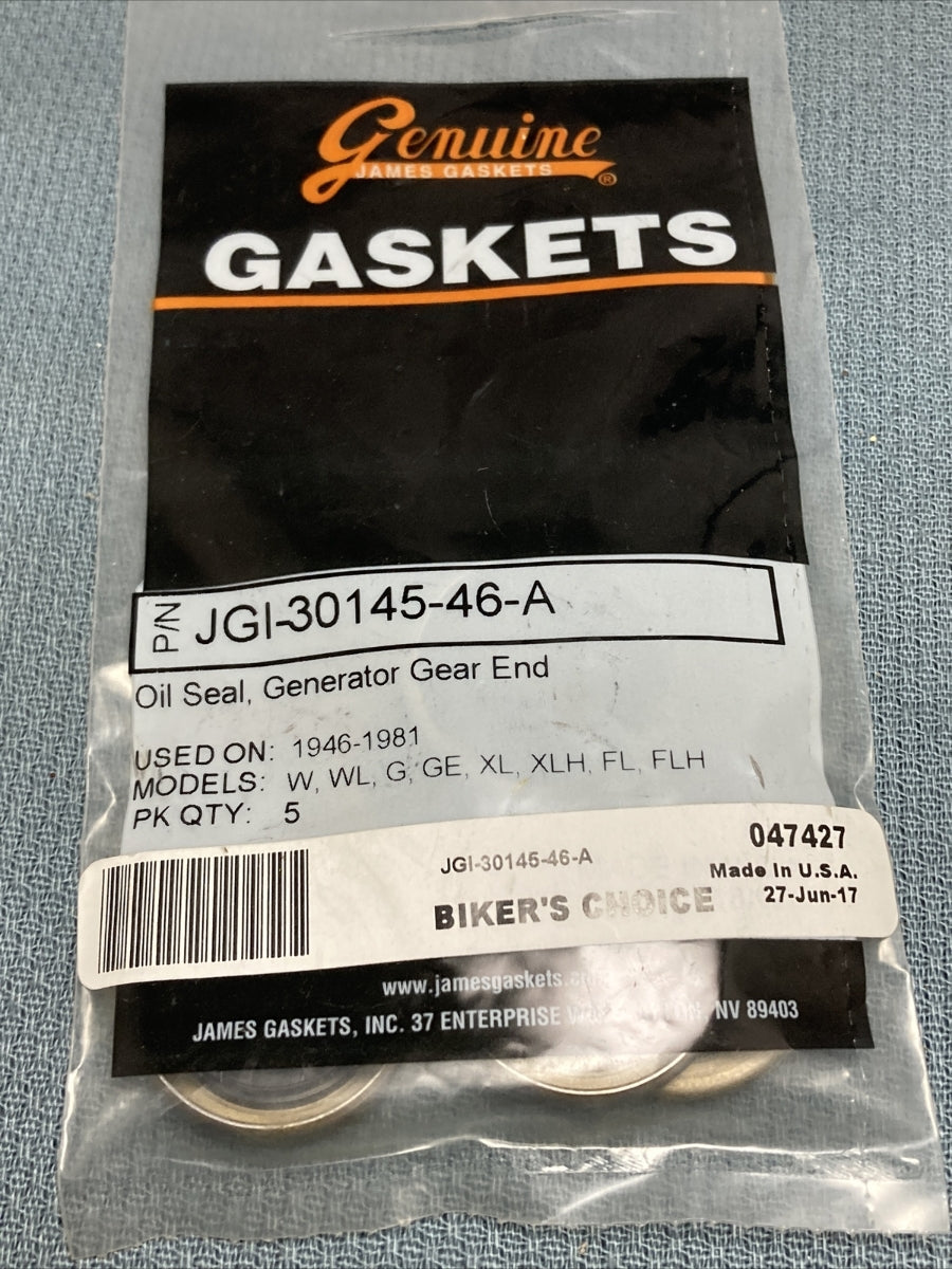 QTY 5 NEW GENUINE JAMES GASKETS JGI-30145-46-A OIL SEAL, GENERATOR GEAR END