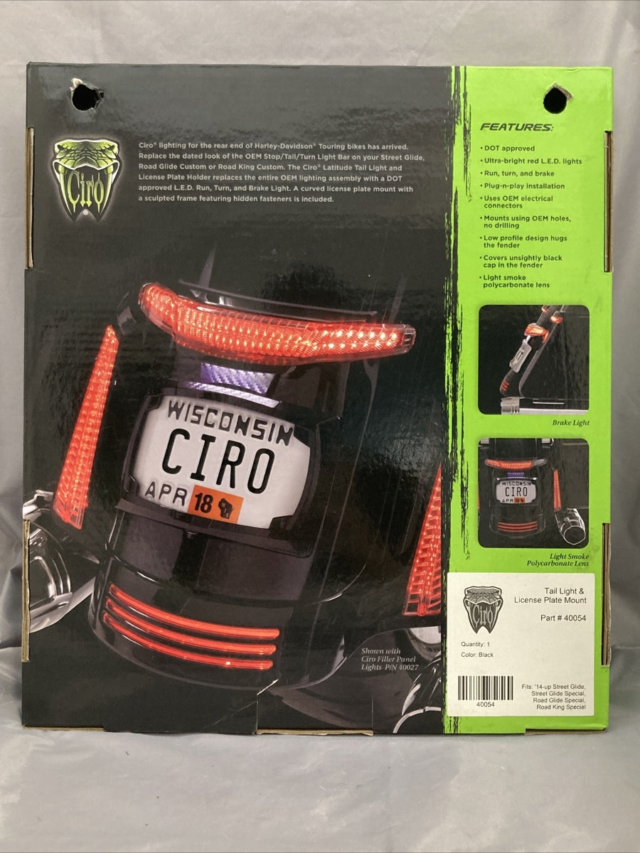 NEW CIRO 40054 TAIL LIGHT & LICENSE PLATE MOUNT BLACK 14-UP STREET GLIDE