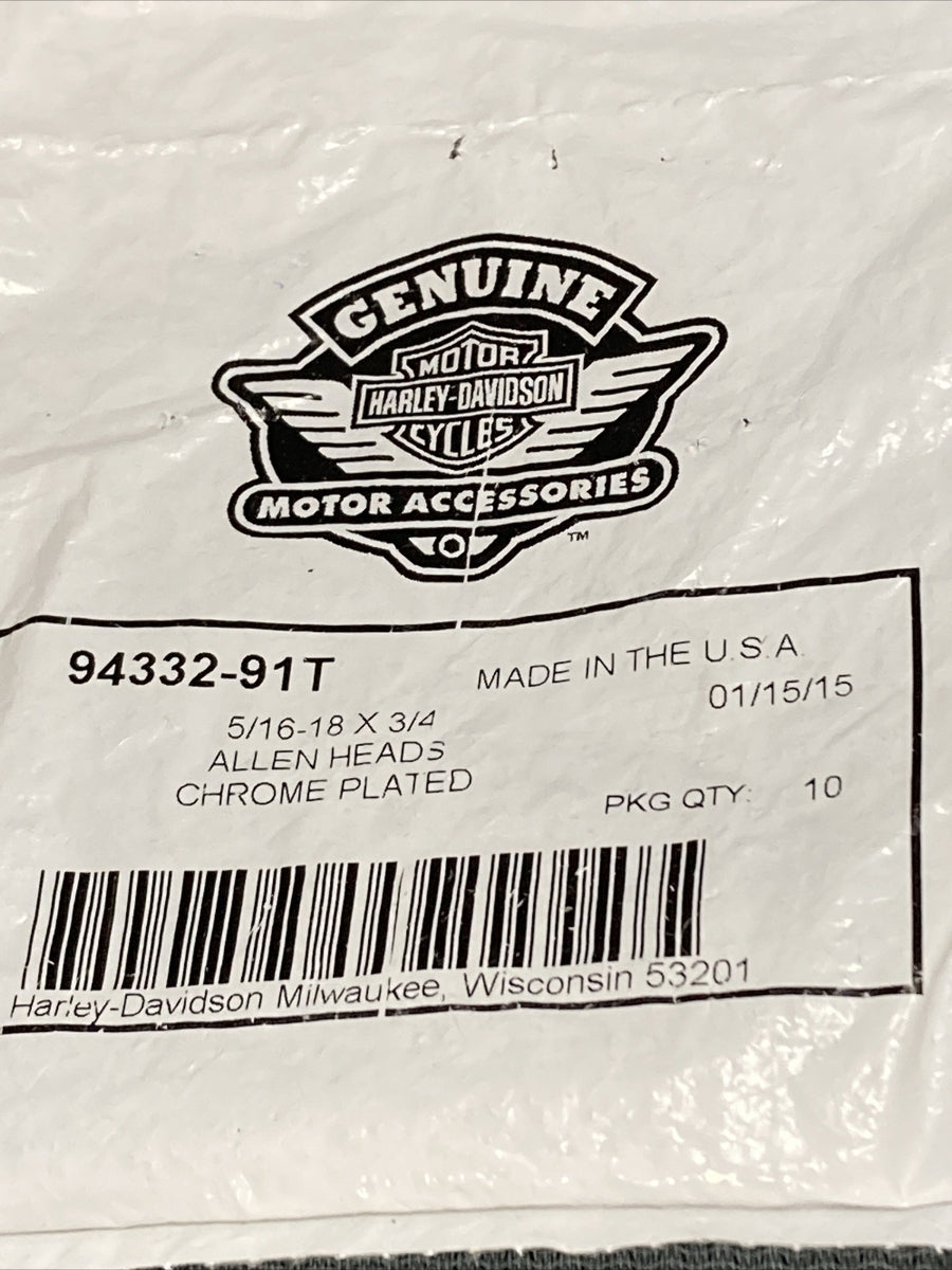 QTY 10 NEW HARLEY DAVIDSON 94332-91T ALLEN HEAD SCREWS, CHROME 5/16-18 X 3/4