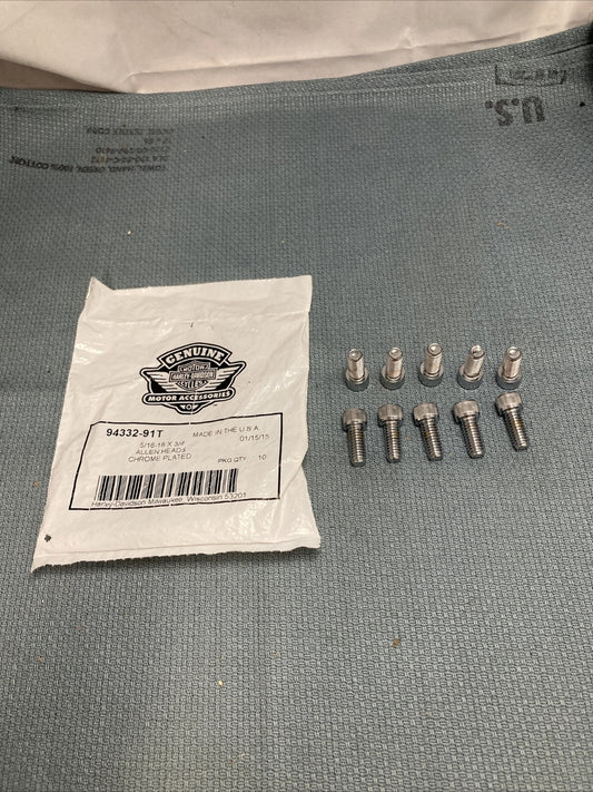 QTY 10 NEW HARLEY DAVIDSON 94332-91T ALLEN HEAD SCREWS, CHROME 5/16-18 X 3/4