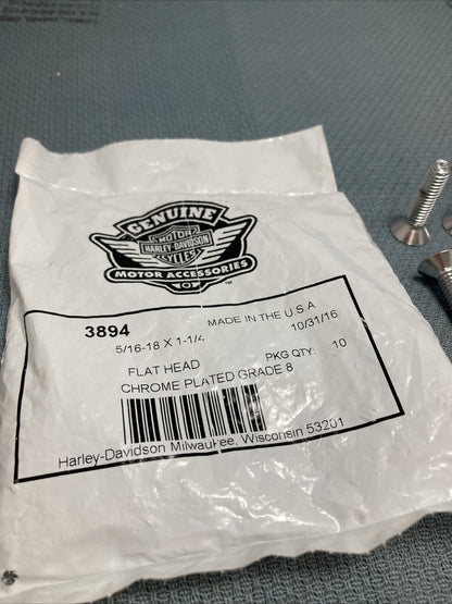 QTY 10 NEW HARLEY DAVIDSON 3894 FLT HEAD CHRM PLATED GRD 8 SCREW 5/16-18 X 1 1/4