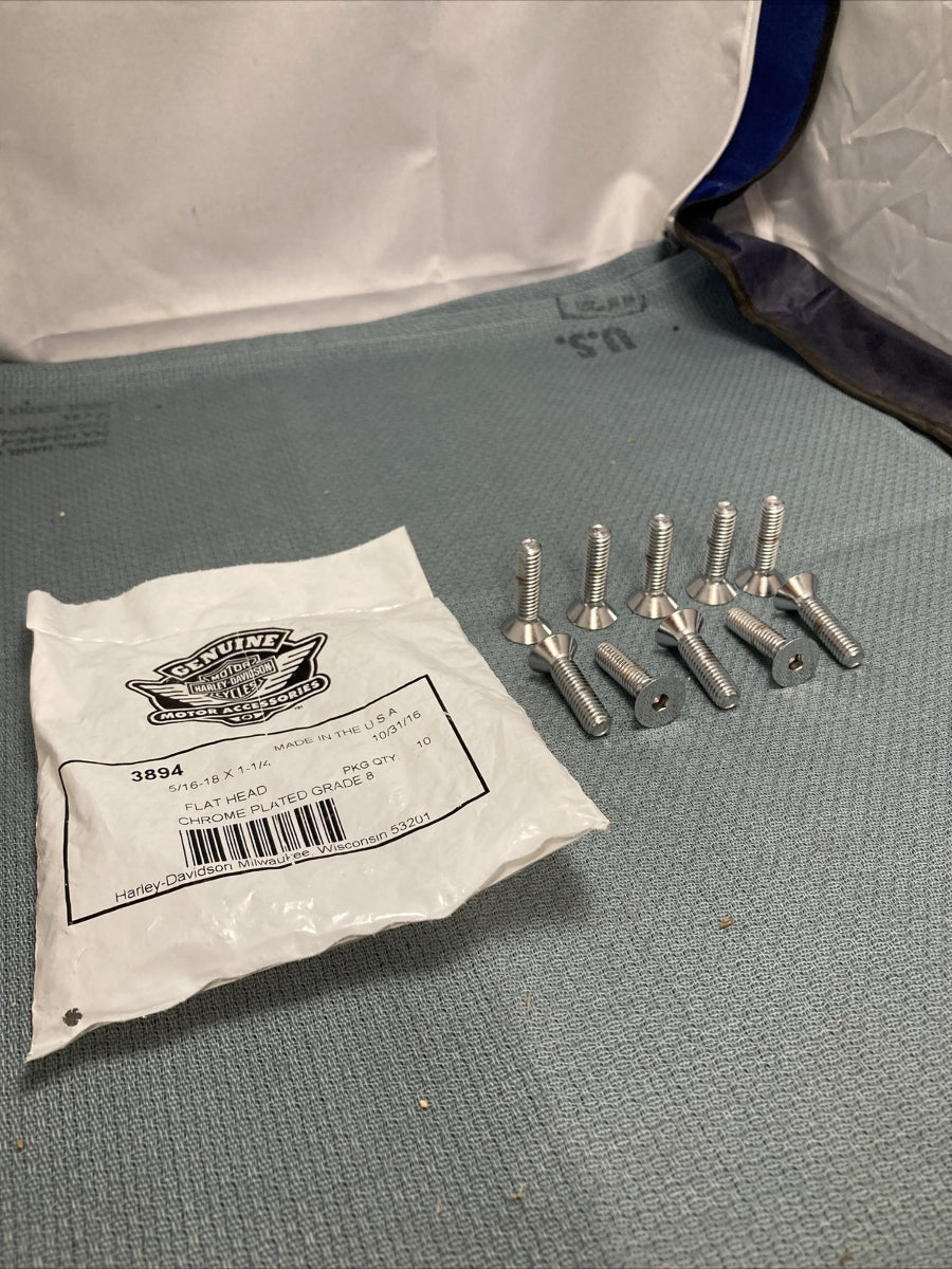 QTY 10 NEW HARLEY DAVIDSON 3894 FLT HEAD CHRM PLATED GRD 8 SCREW 5/16-18 X 1 1/4