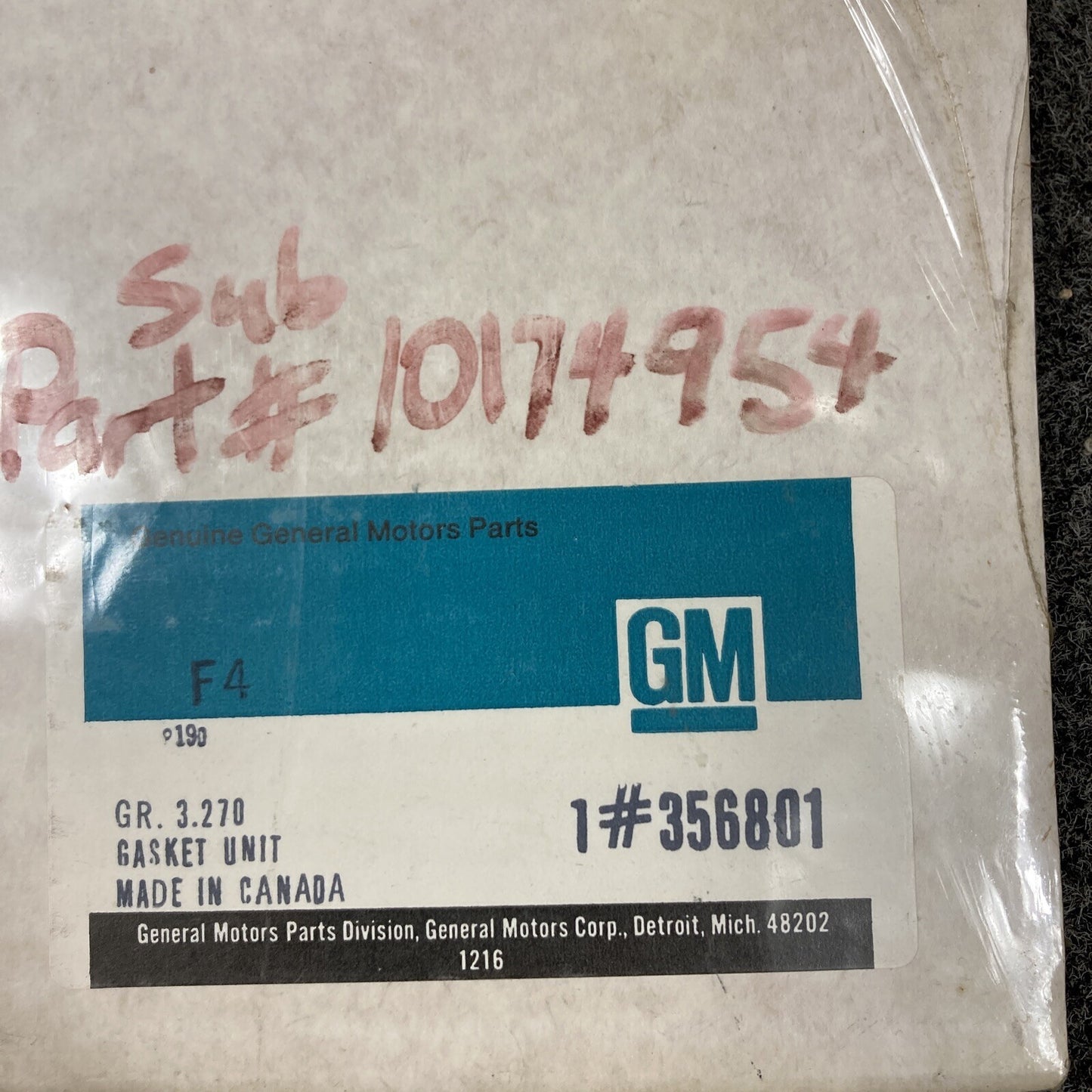 NEW GENUINE GM 356801 GASKET KIT, MANIFOLD TO ENGINE GR 3.270