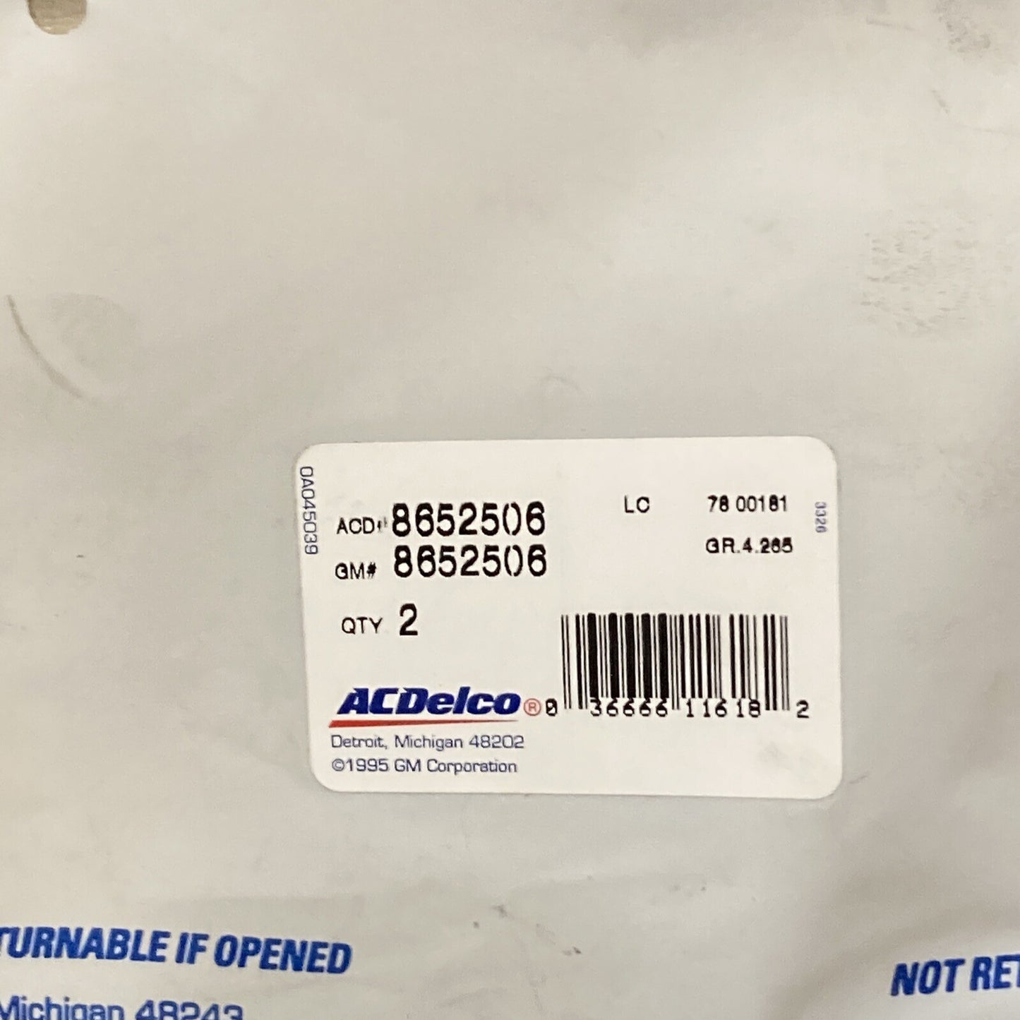 QTY 2 NEW GENUINE GM 8652506 GASKET, CONTROL VALVE BODY SPACER PLATE GR 4.265