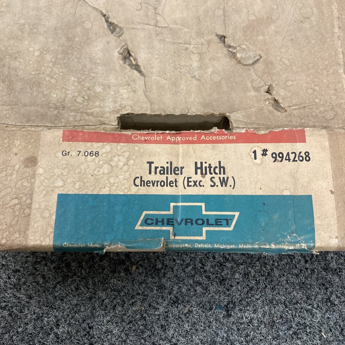 NEW GENUINE GM 994268 TRAILER HITCH W/ 1-7/8" BALL CHEVY (EXC. S.W.) GR 7.068