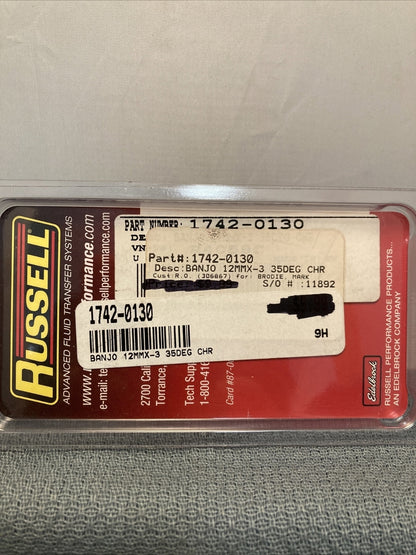 NEW RUSSEL 1742-0130 BANJO 12MMX-3 35 DEGREE CHROME